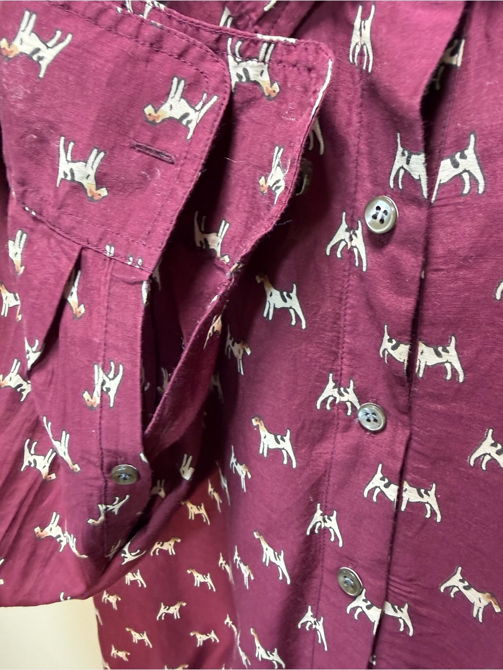 J. Crew cotton & silk Burgundy Long-Sleeve Button-Up Shirt with Dog Print - Picture 4 of 9